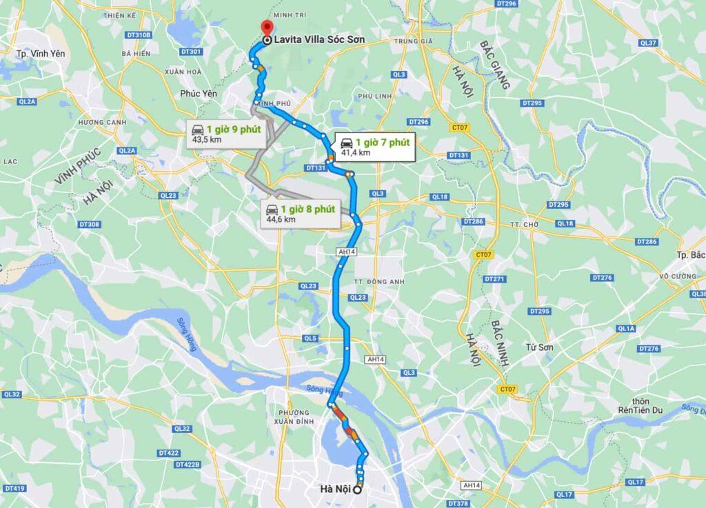 Đường đi đến Lavita resort & glamping Sóc Sơn theo chỉ dẫn của google maps
