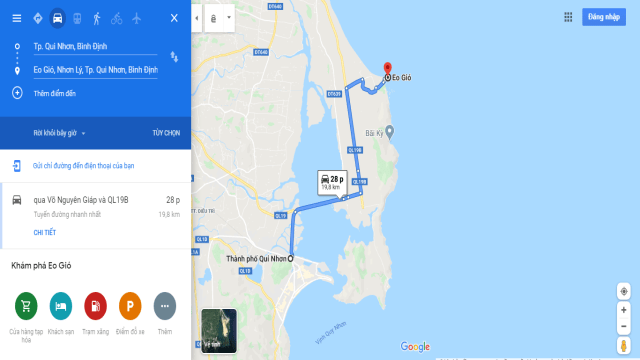 Hướng dẫn di chuyển đến Eo Gió qua bản đồ Google