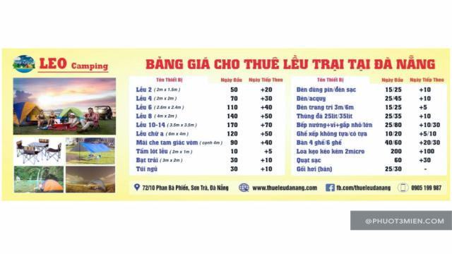 bảng giá cho thuê lều ở Đà Nẵng