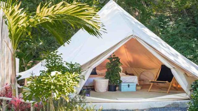 Lều Glamping được thiết kế rất đẹp mắt làm sáng bừng không gian cắm trại